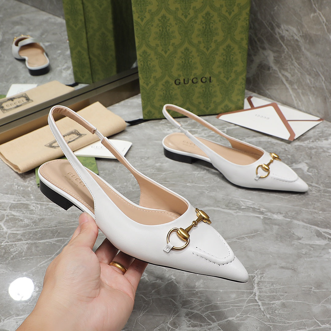 GG Slingback Flat Sandals white
