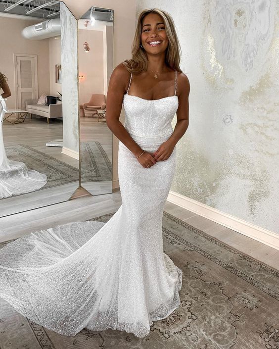 Mermaid Sequins Wedding Dresses Sexy Bridal Gowns Custom Made Wedding Dress