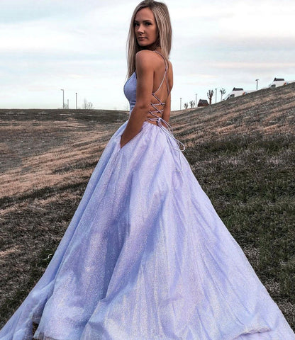 Purple tulle long A line prom dress evening gown