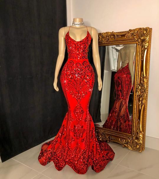 Red Prom Gown Floor length Prom dress mermaid gown