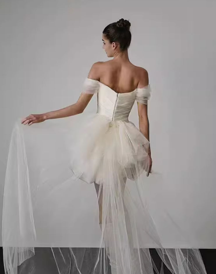 French White Satin One Shoulder Evening Gown Homecoming Dress R2978