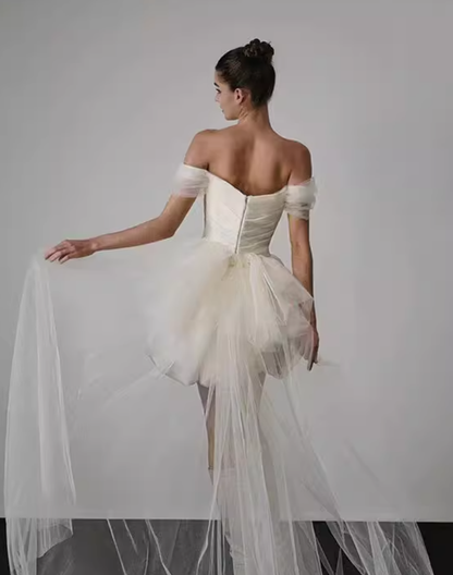 French White Satin One Shoulder Evening Gown Homecoming Dress R2978