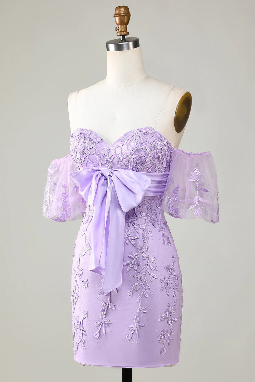 Sweetheart Lace Tight Mini Dress Lavender Homecoming Dress        S3667