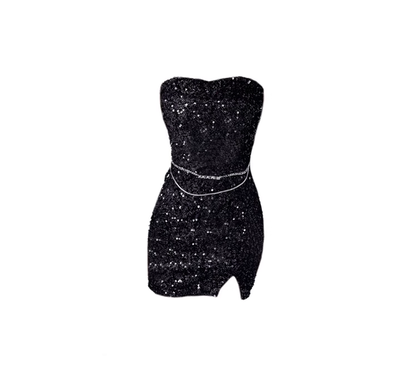 Barbie hottie hip skirt black spring and autumn new tight sexy short skirt sequin tube top dress R0095