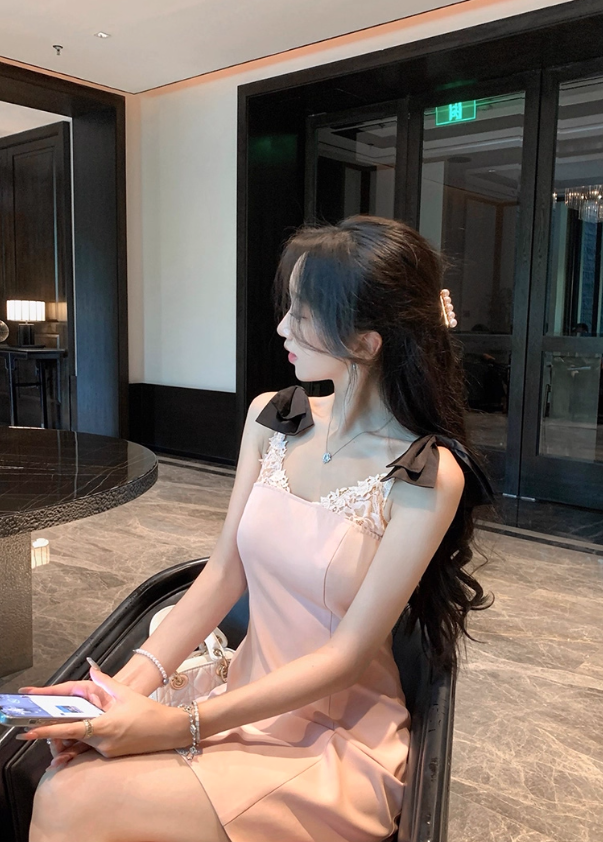 Pink suspender dress popular Korean style temperament daughter short skirt R4383
