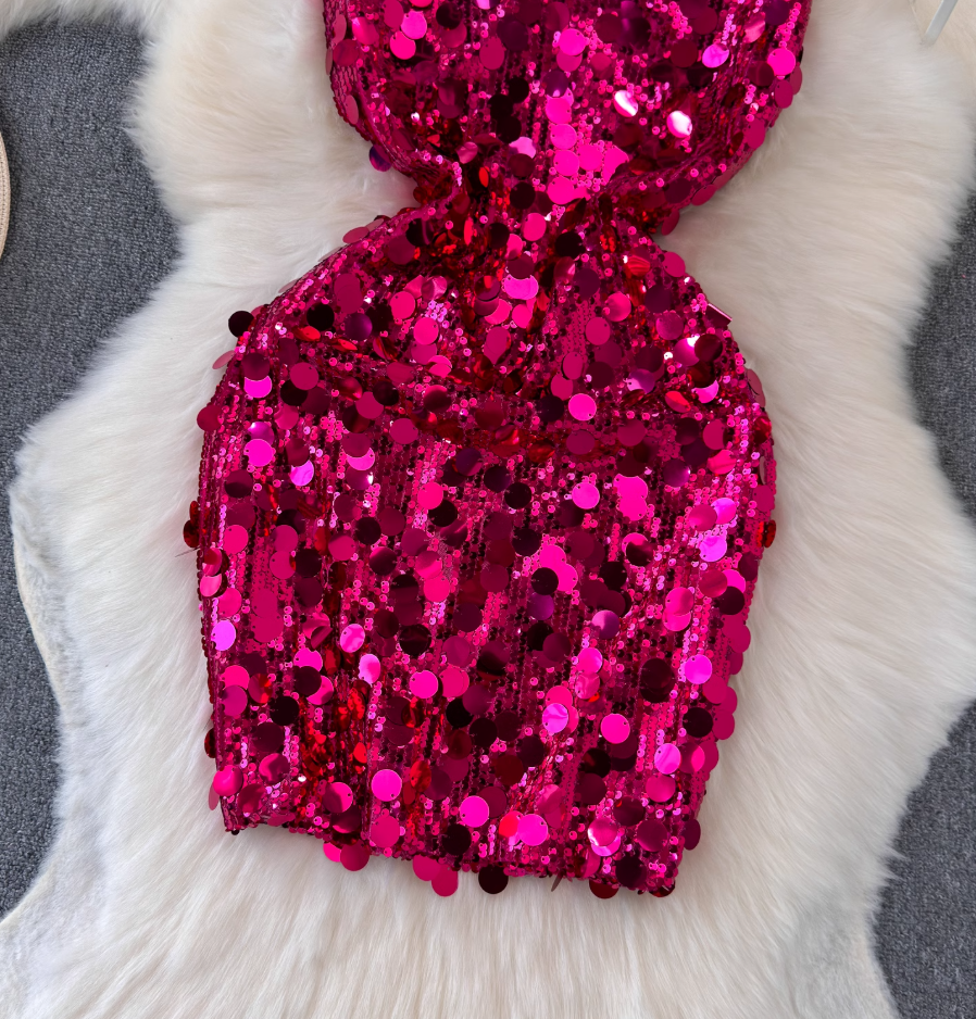 Light luxury heavy sequins celebrity niche banquet dress skirt sexy backless suspender dress R0320