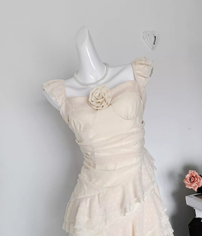 French holiday rose temperament long tail sleeveless atmosphere suspender dress R0297