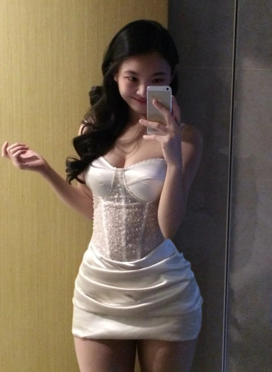 Sexy Homecoming Dress Strapless Pleated Beading Short Prom Dress Back to School Outfits Birthday Party Dress  D5025