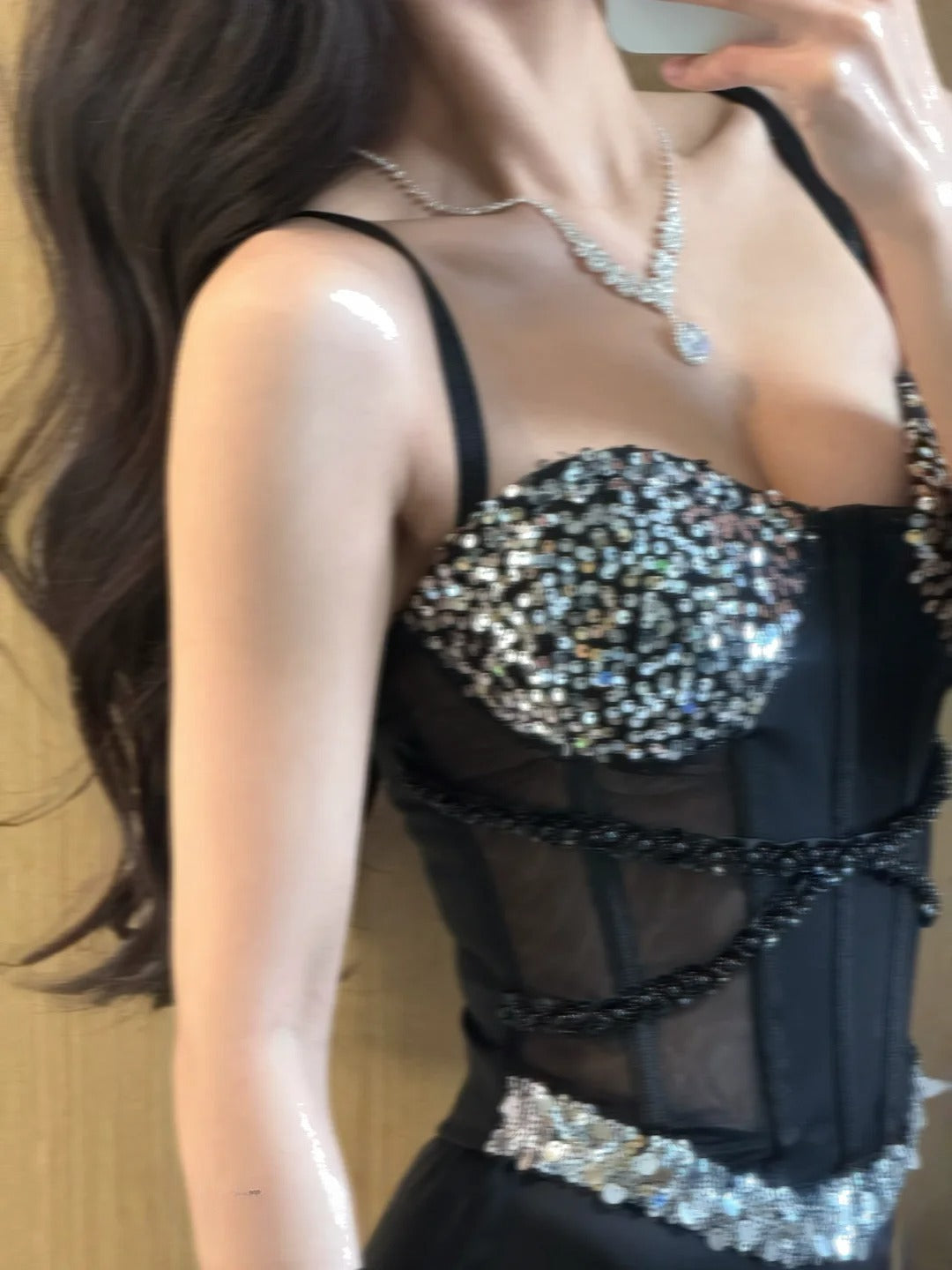 Sexy Prom Dress Black Spaghetti Straps Sheath Sequins Gala Gown Evening Dress Party Outfits      D5028