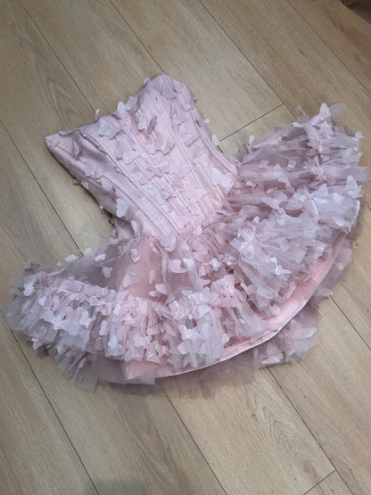 Sweet Homecoming Dress Strapless Butterfly Short Prom Dress Back to School Outfits Birthday Party Dress  D5029
