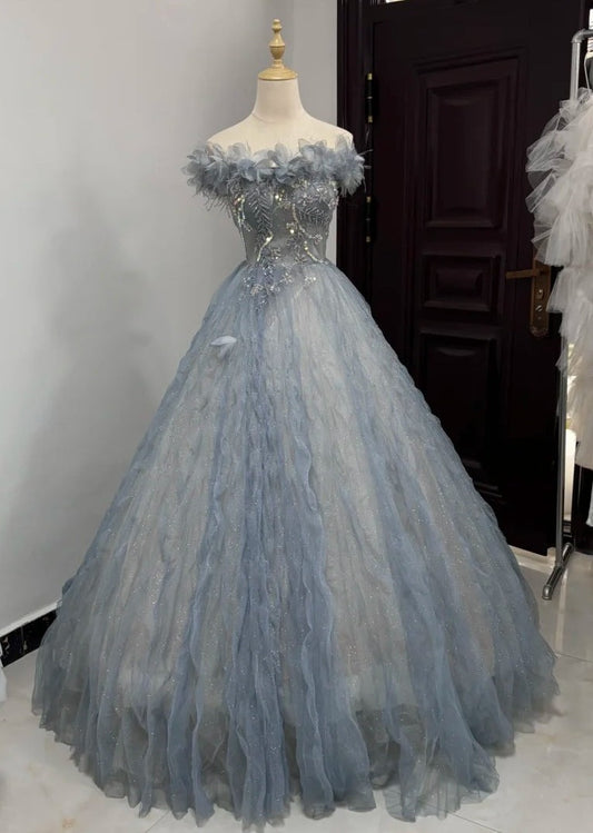Elegant Ball Gown Off Shoulder Pleated Tulle Quinceanera Dress Evening Dress Gala Prom Gown       D5038