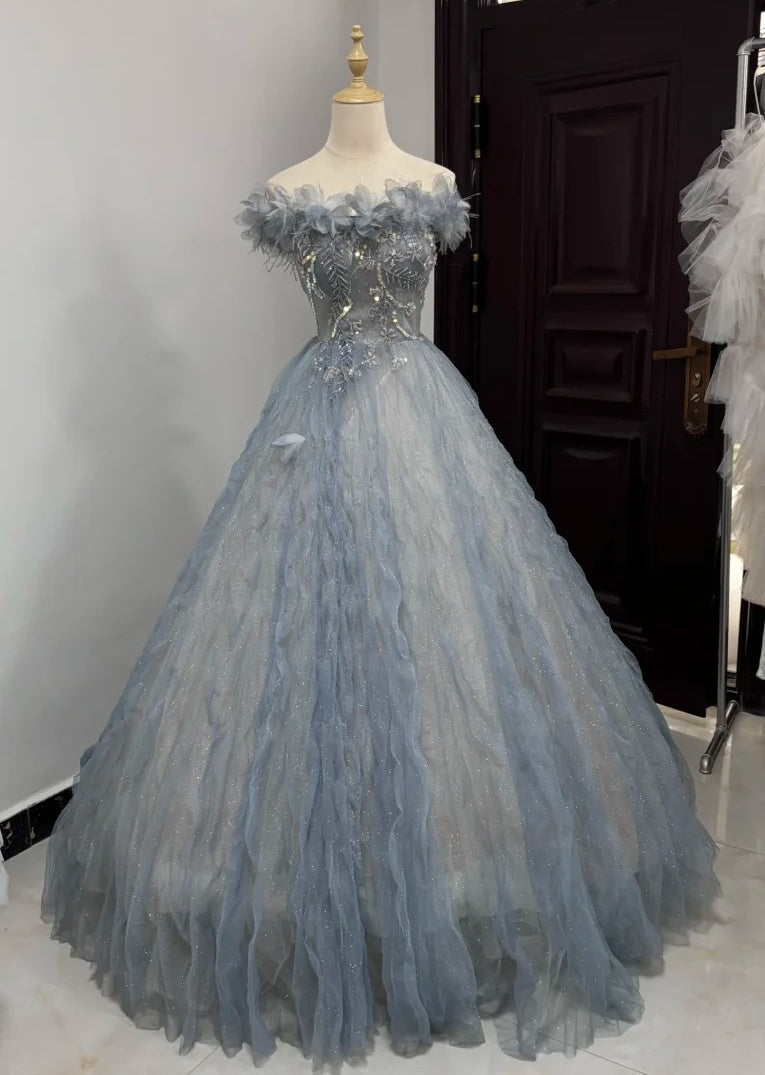 Elegant Ball Gown Off Shoulder Pleated Tulle Quinceanera Dress Evening Dress Gala Prom Gown       D5038