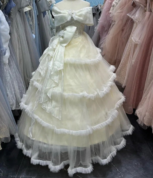 Fashion Ball Gown Off Shoulder Tulle Pleated Quinceanera Dress Evening Dress Gala Prom Gown       D5040