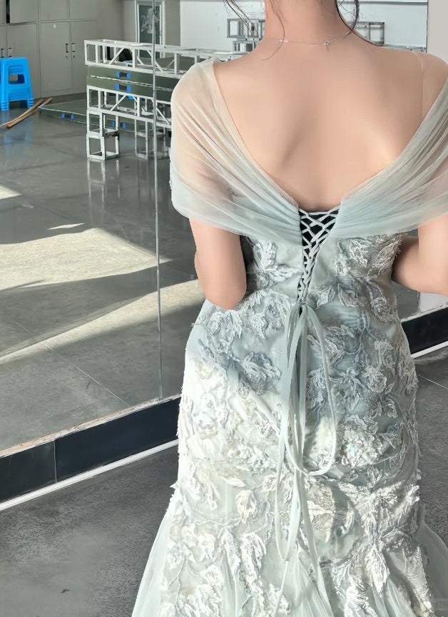 Elegant Prom Dress V-neck Pleated Tulle Mermaid Formal Gown Evening Dress Birthday Party Outfits     D5060