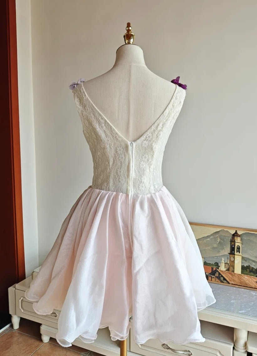 Colorful Homecoming Dress Crew Neck Pleated Floral Short Prom Dress Back to School Outfits Graduation Dress  D5062