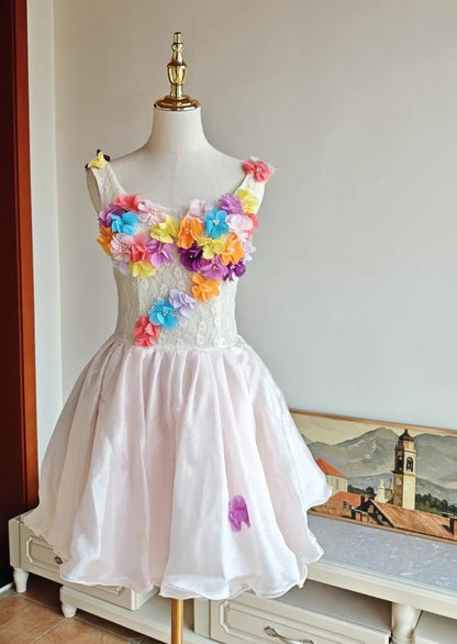 Colorful Homecoming Dress Crew Neck Pleated Floral Short Prom Dress Back to School Outfits Graduation Dress  D5062