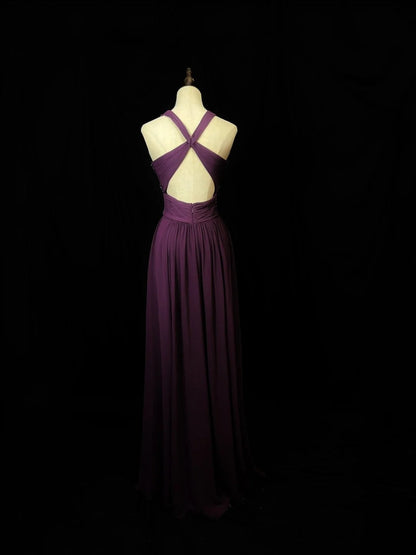 Elegant Prom Dress Crew Neck Pleated Backless Formal Gown Evening Dress Gala Dress     D5069