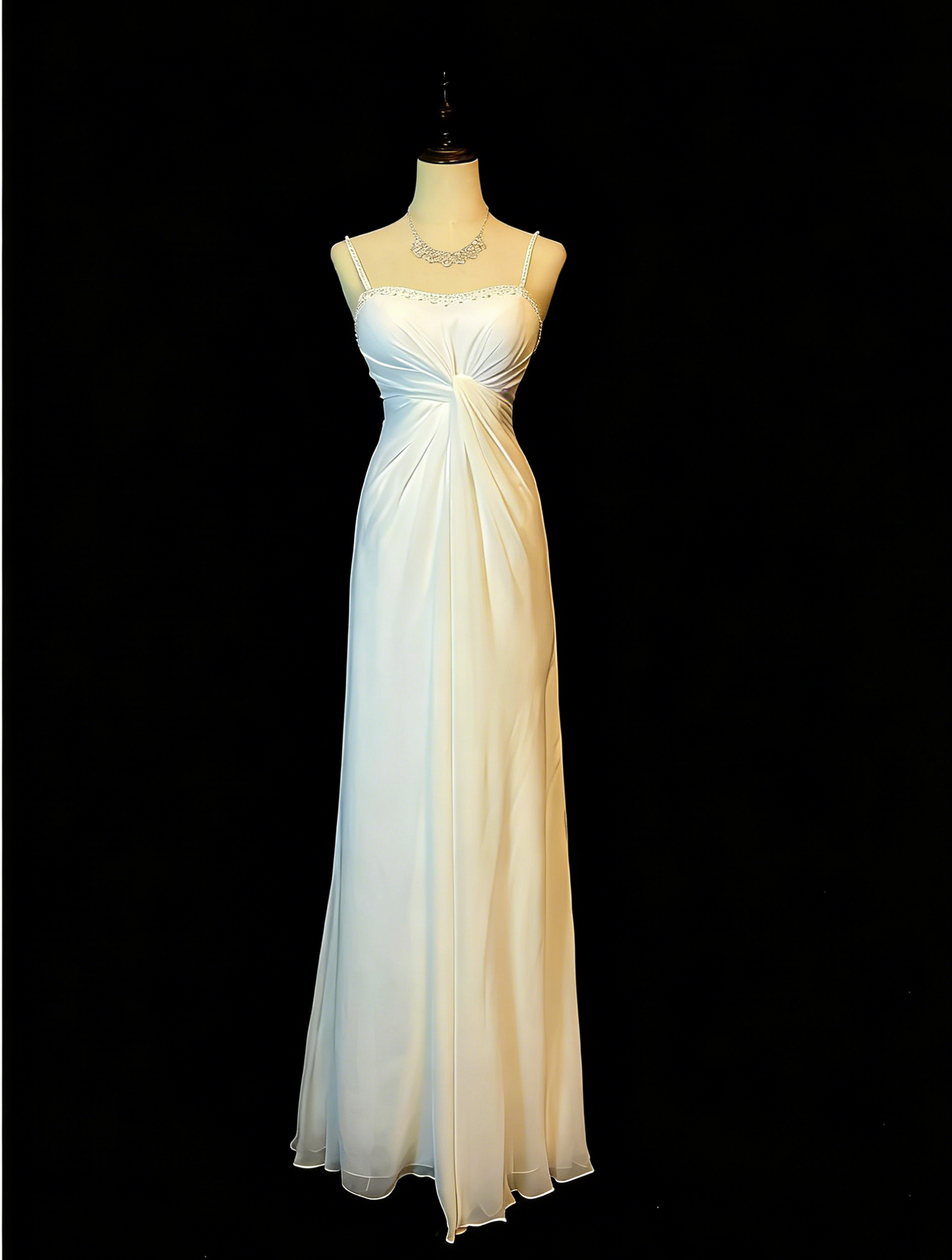Elegant Prom Dress White Spaghetti Straps Pleated Formal Gown Evening Dress Gala Dress     D5070