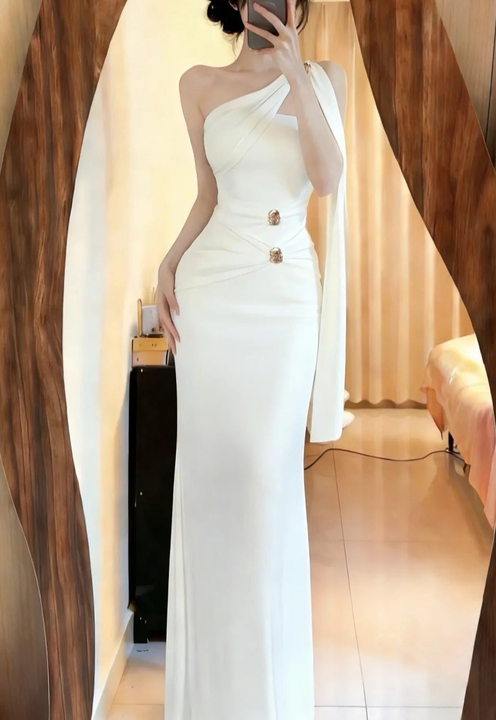 Elegant Prom Dress White One Shoulder Formal Gown Evening Dress Graduation Dress     D5072