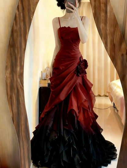 Charming Prom Dress Ombre Spaghetti Straps Pleated Formal Gala Gown Evening Dress Birthday Party Dress     D5082