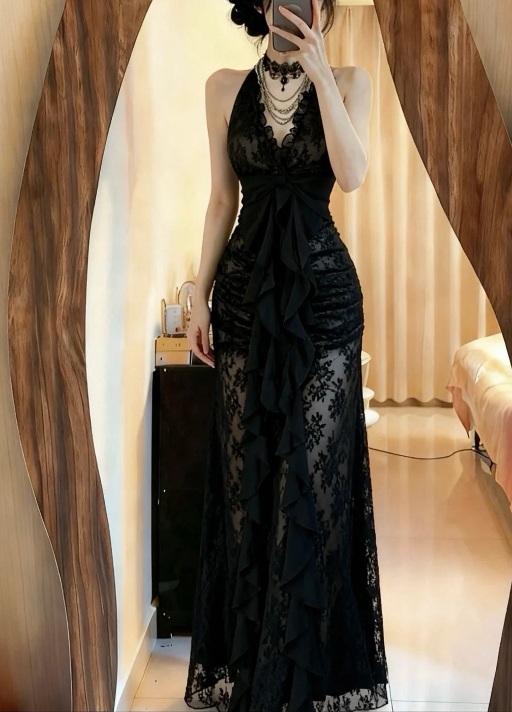 Sexy Prom Dress Black Halter Pleated Formal Gala Gown Evening Dress Party Outfits     D5085