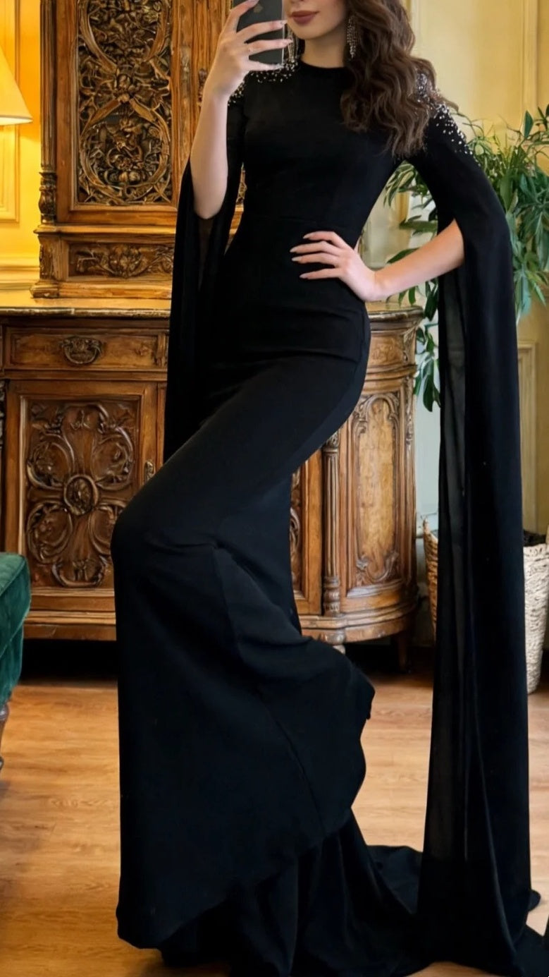 Elegant Prom Dress Black Crew Neck Mermaid Gala Gown Evening Dress Formal Outfits     D5096