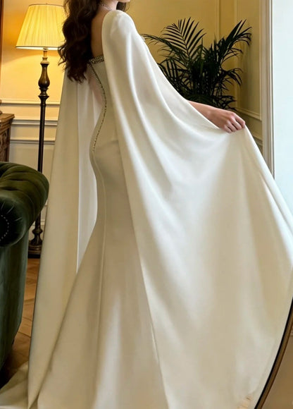 Elegant Prom Dress White Square Neck Mermaid Formal Gala Gown Evening Dress Graduation Outfits     D5104