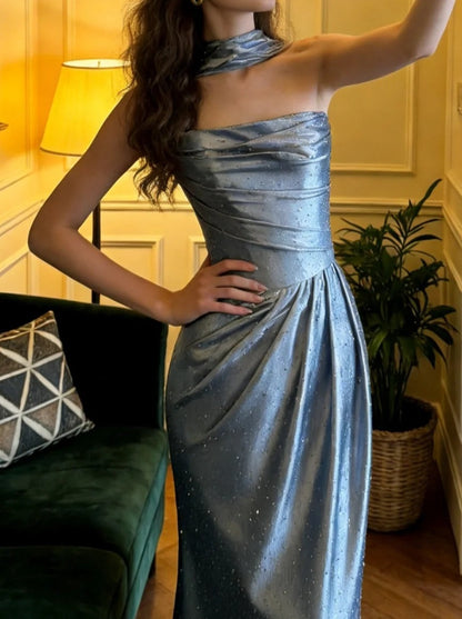 Elegant Prom Dress Strapless Beading Pleated Gala Gown Evening Dress Formal Outfits     D5121