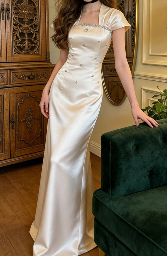Charming Prom Dress Square Neck Beading Formal Outfits Gala Gown Evening Dress Graduation Dress      D5129
