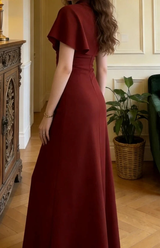 Pretty Prom Dress A Line Wine Red Slit Gala Gown Formal Outfits Evening Dress Graduation Dress D5132