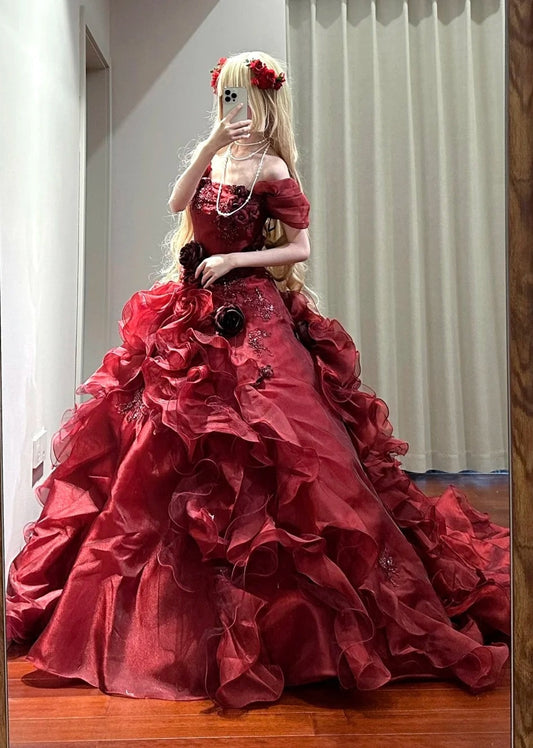 Gorgeous Ball Gown Off Shoulder Ruffle Quinceanera Dress Evening Dress 18th Birthday Prom Gown D5134