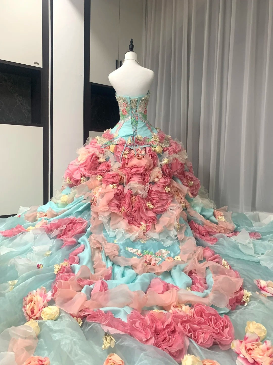 Colorful Ball Gown Strapless Floral Evening Dress Quinceanera Dress 18th Birthday Prom Gown       D5162