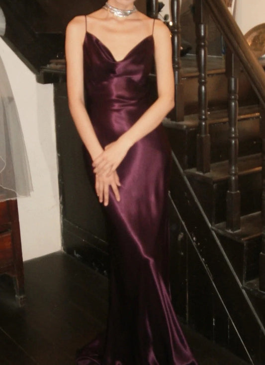 Beauty Prom Dress Satin Spaghetti Straps Gala Gown Fomal Evening Dress Graduation Dress     D5173