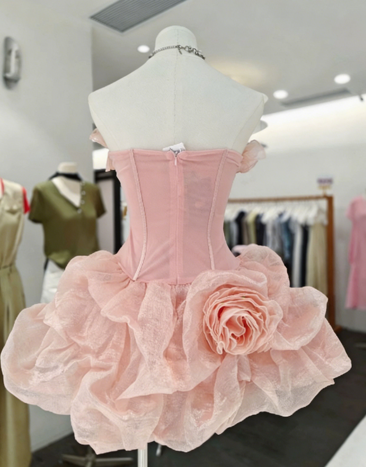 Pretty Homecoming Dress Strapless Flower Back to School Outfits Party Dress  D6578