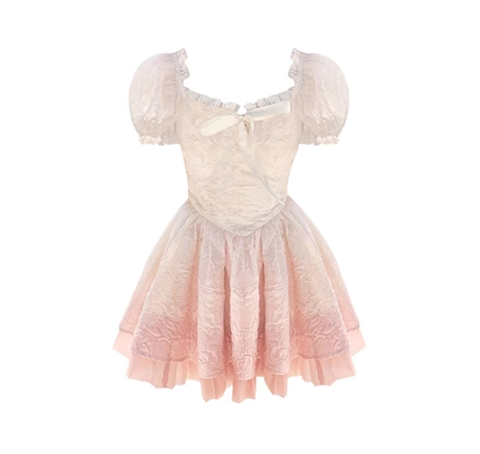 Summer new style white sweet gradient pink princess dress waist slimming fluffy skirt R0157