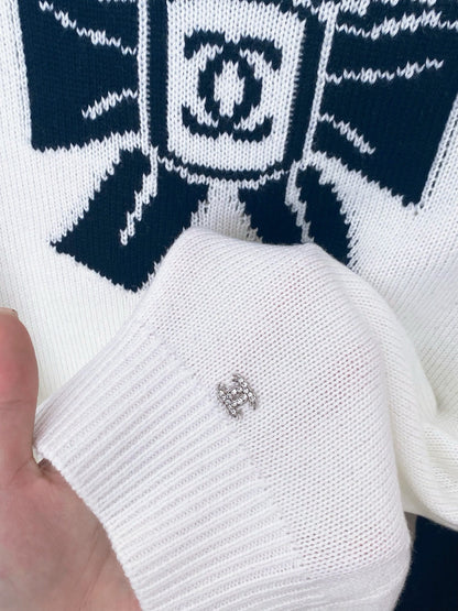 Chanel 2025 Bow Sweater White mix Blue Wool 99230