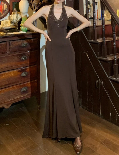 Elegant 90s Prom Dress V-neck Backless Mermaid Gala Gown Formal Evening Dress 18th Birthday Party Dress    D5222