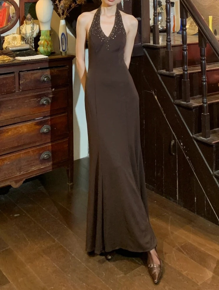Elegant 90s Prom Dress V-neck Backless Mermaid Gala Gown Formal Evening Dress 18th Birthday Party Dress    D5222