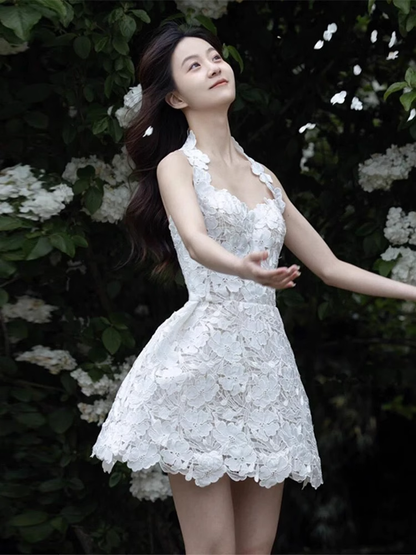 Retro White Appliqued Sleeveless Design A-line Party Dress Homecoming Dresses D1442
