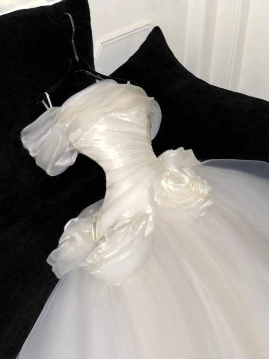 Elegant Spaghetti Strap A-Line Flower Tulle Long Prom Dress Wedding Dress Dress D6396
