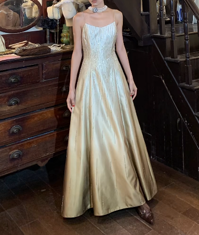 Shiny 90s Prom Dress A Line Ombre Spaghetti Straps Gala Gown Evening Dress Birthday Party Dress    D5253