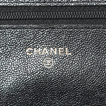 Iridescent Caviar Quilted Wallet on Chain WOC Black