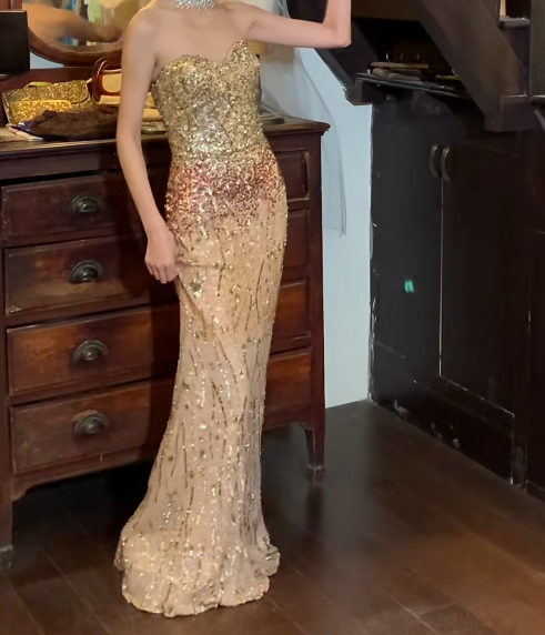 Shiny 90s Prom Dress Sweetheart Sheath Gala Gown Evening Dress    D5280