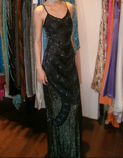Retro 90s Prom Dress Spaghetti Straps Gala Gown Evening Dress    D5281