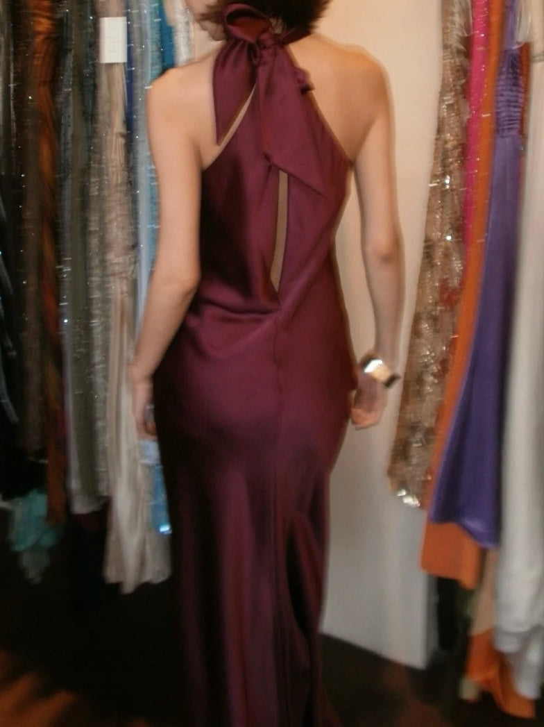 Elegant 90s Prom Dress Satin Halter Mermaid Gala Gown Evening Dress    D5285