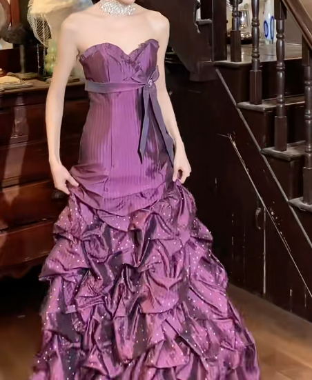 Retro 90s Prom Dress Purple A Line Sweetheart Gala Gown Evening Dress  D5290