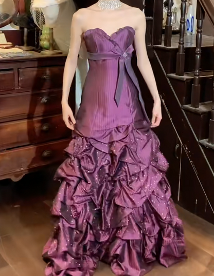 Retro 90s Prom Dress Purple A Line Sweetheart Gala Gown Evening Dress  D5290
