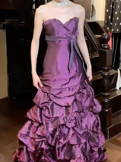 Retro 90s Prom Dress Purple A Line Sweetheart Gala Gown Evening Dress  D5290