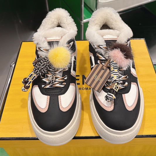 Fendi 2025 Match Platform Sneakers Black Leather Wool 562578