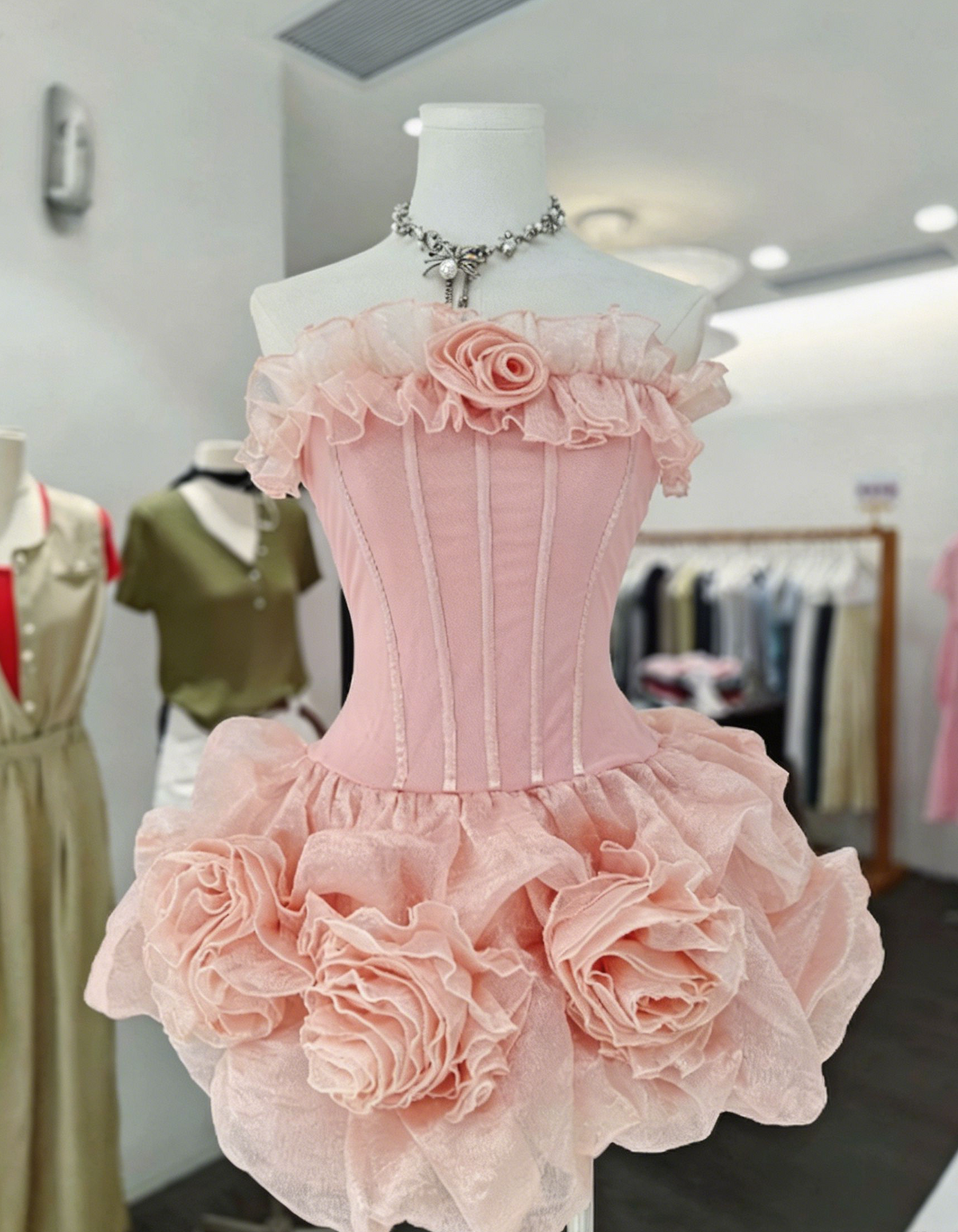 Pretty Homecoming Dress Strapless Flower Back to School Outfits Party Dress  D6578